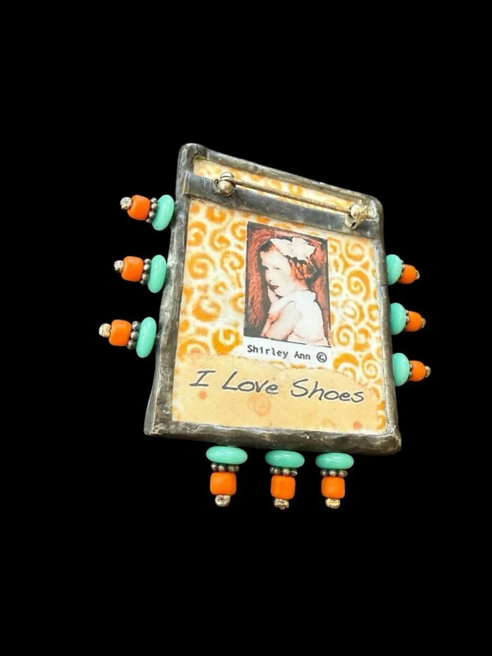 Vintage High Heels I Love Shoes Brooch Two Sided Beaded Shirley Ann